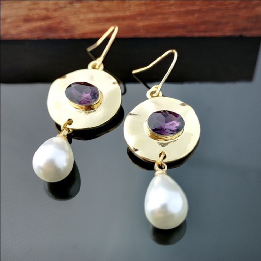 Pearl Amethyst Gold Earrings 30$